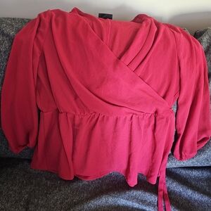 Lane Bryant red faux wrap blouse size 16